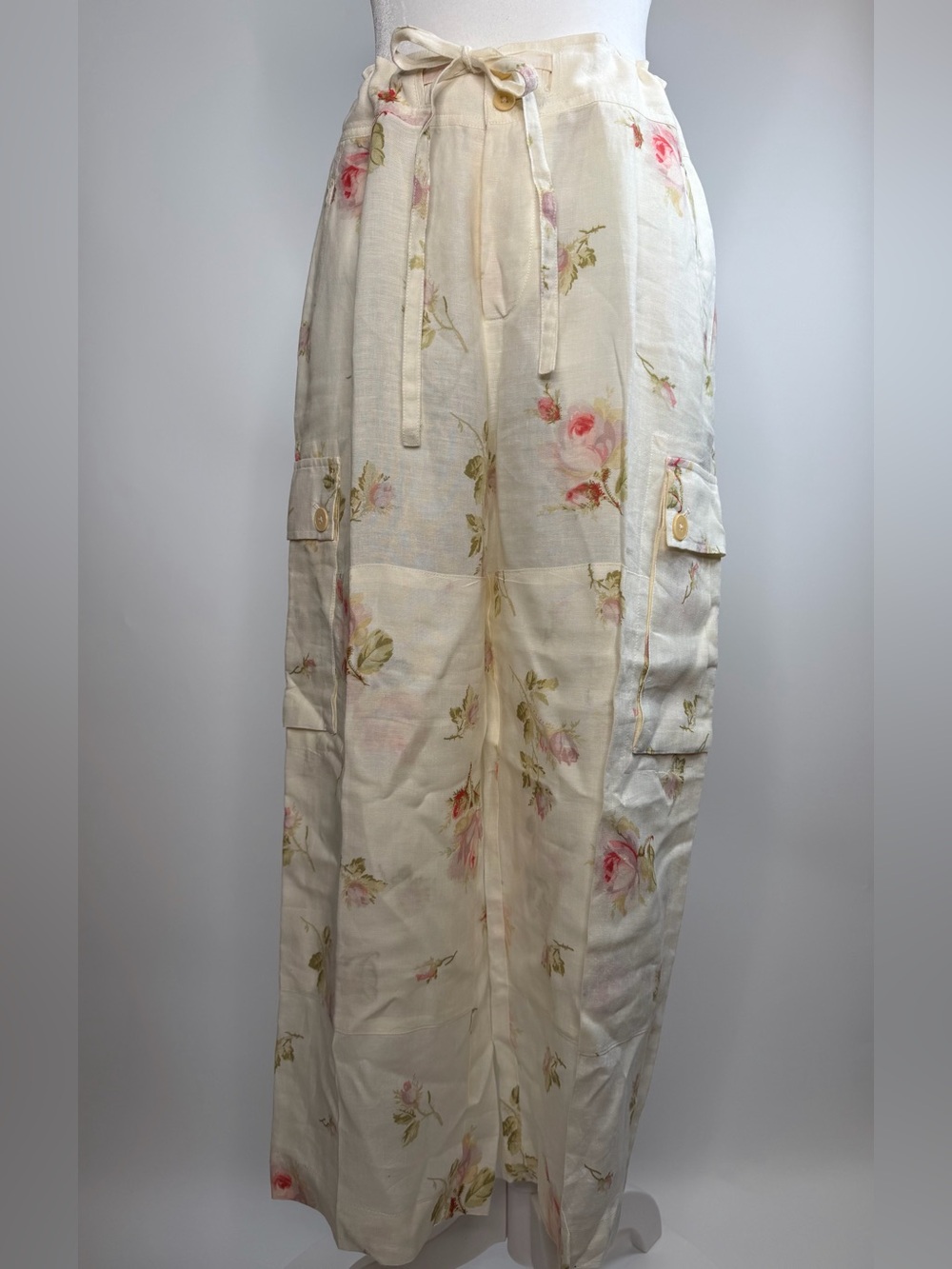 🌹RALPH LAUREN LINEN CARGO PANTS WITH PINK ROSE FLORAL PRINT